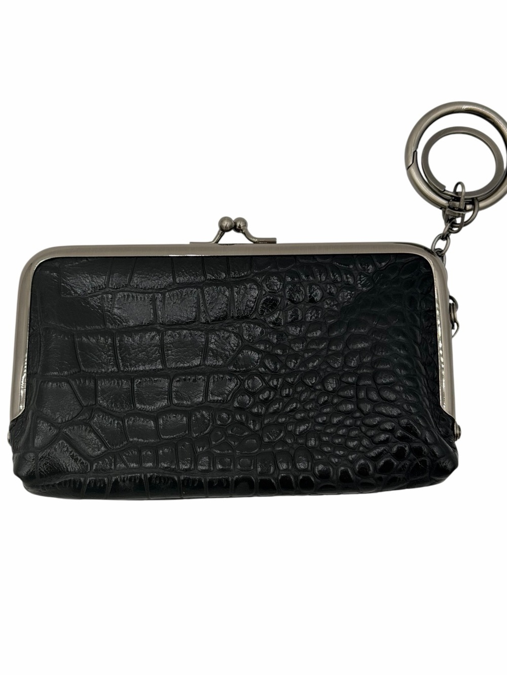 Patricia Nash Lorella Frame Wallet Coin Purse Key Fob Black Croc Leather - Picture 2 of 8